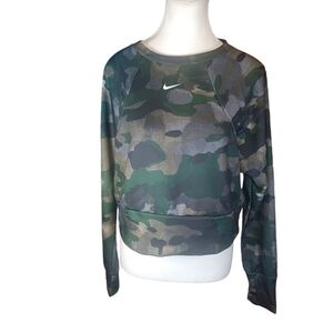 Nike Dri Fit Camouflage Cropped Crew Sweatshirt (Women's XS) Green